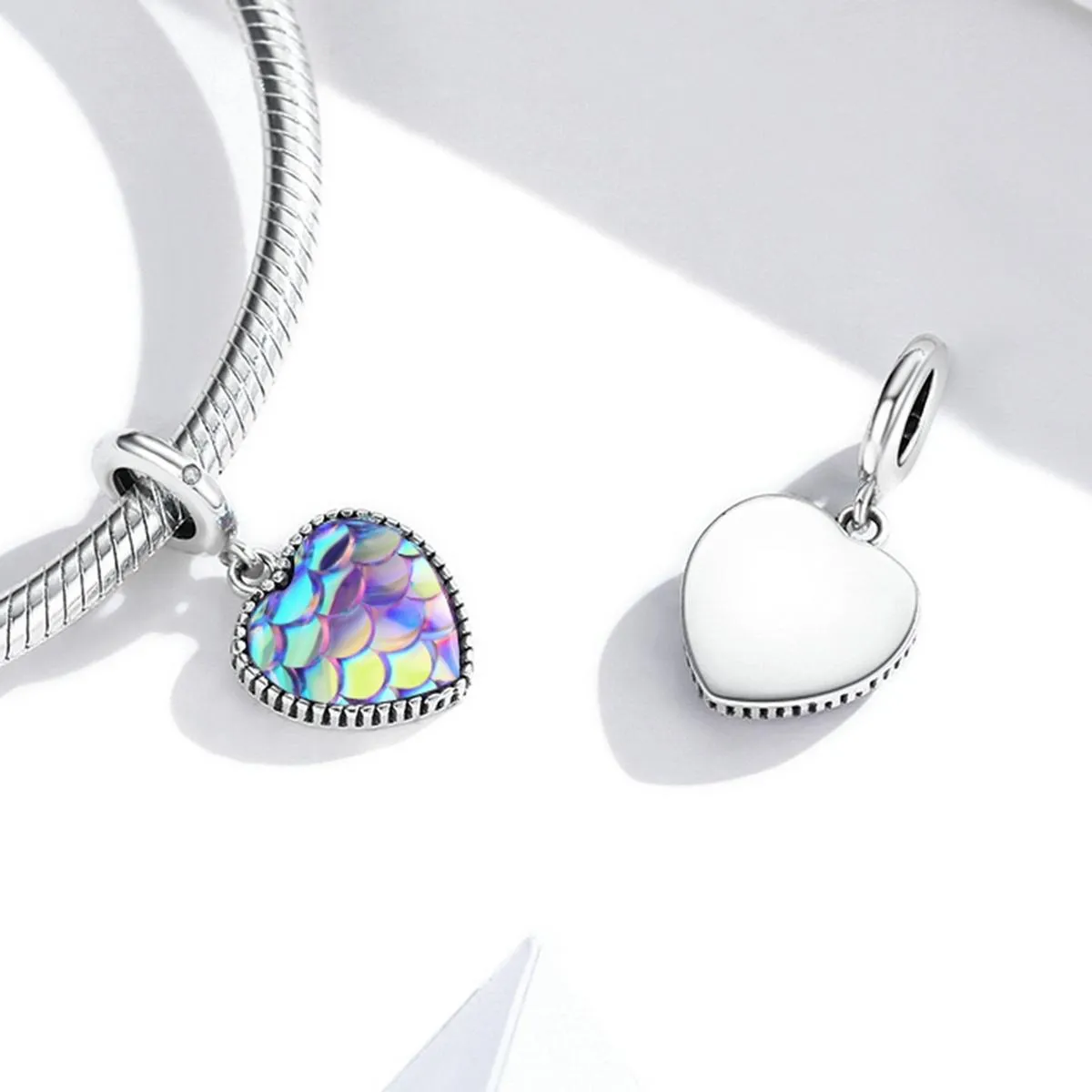 925 Sterling Silver Fish Scale Heart Pendant For Diy Bracelets & Necklaces