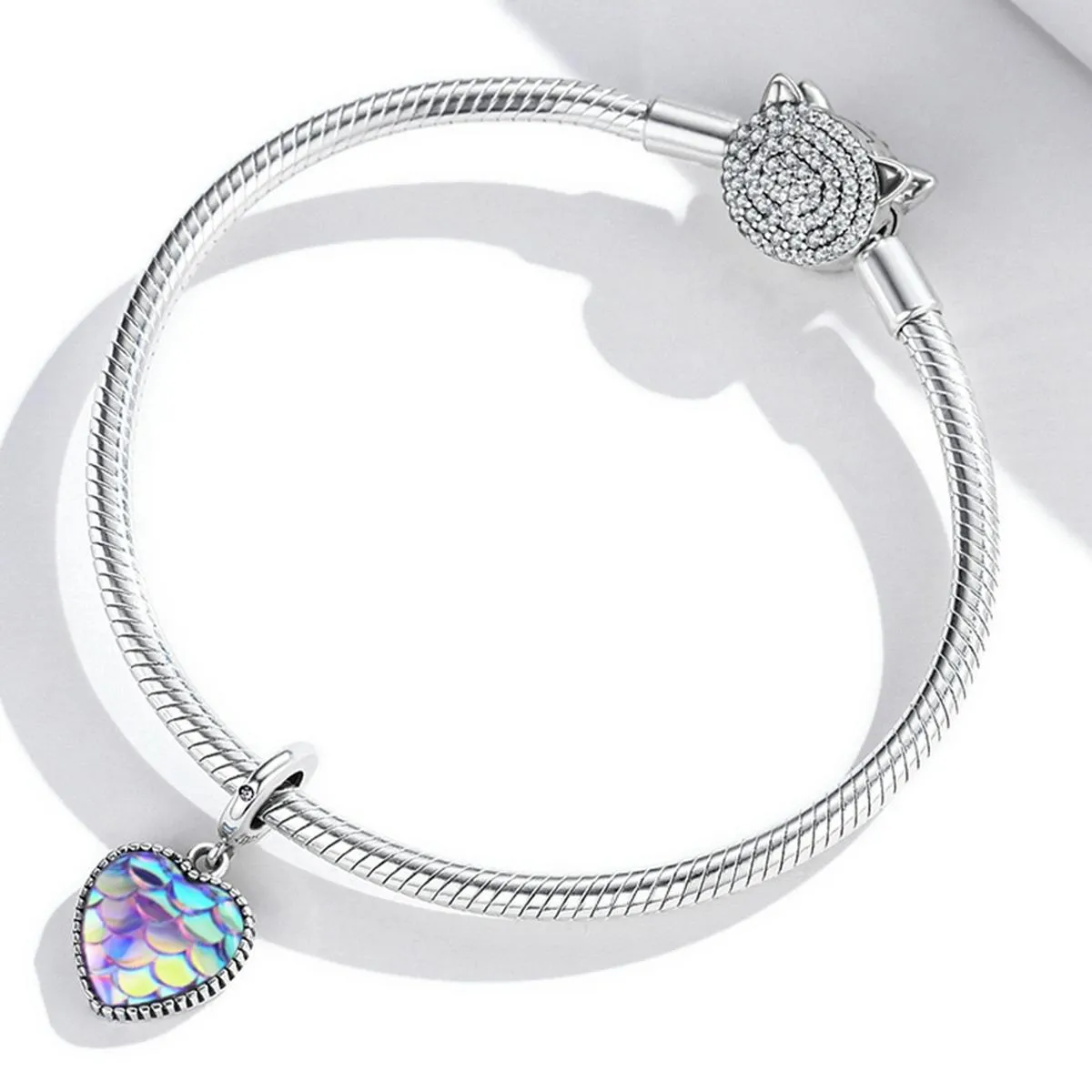 925 Sterling Silver Fish Scale Heart Pendant For Diy Bracelets & Necklaces