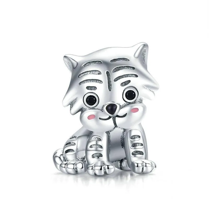 925 Sterling Silver Tiger Bead Pendant For Diy Bracelets & Necklaces