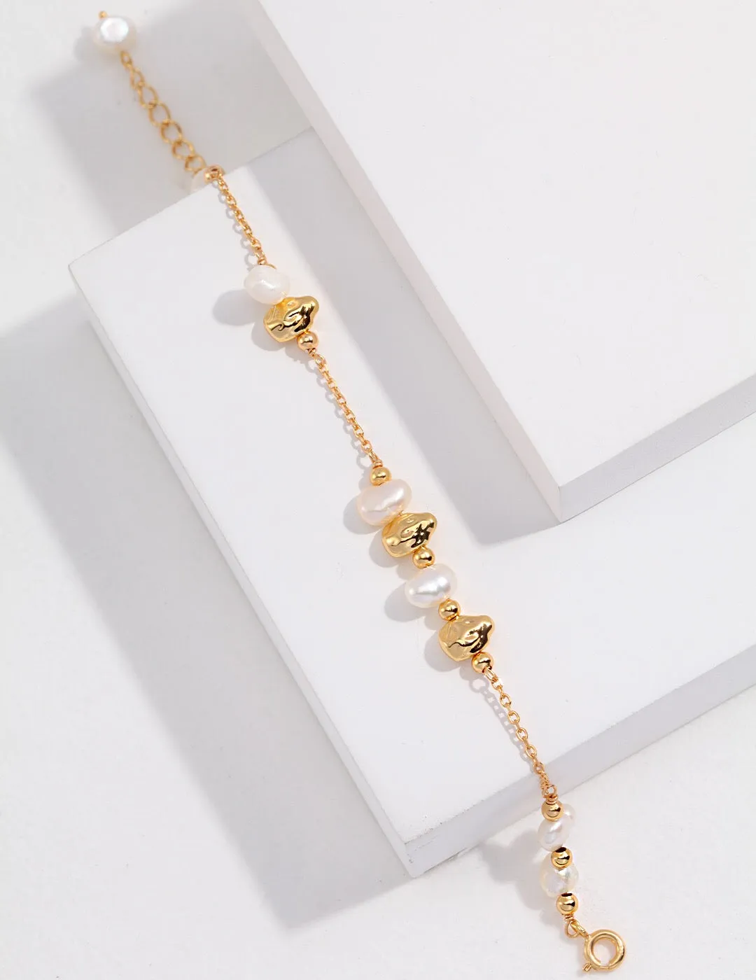 Baroque Pearl and Irregular Gold Ball Bracelet