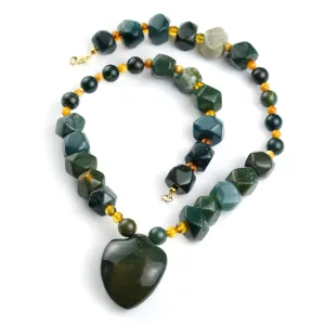 Bloodstone   Amber Necklace with Gold Filled Trigger Clasp