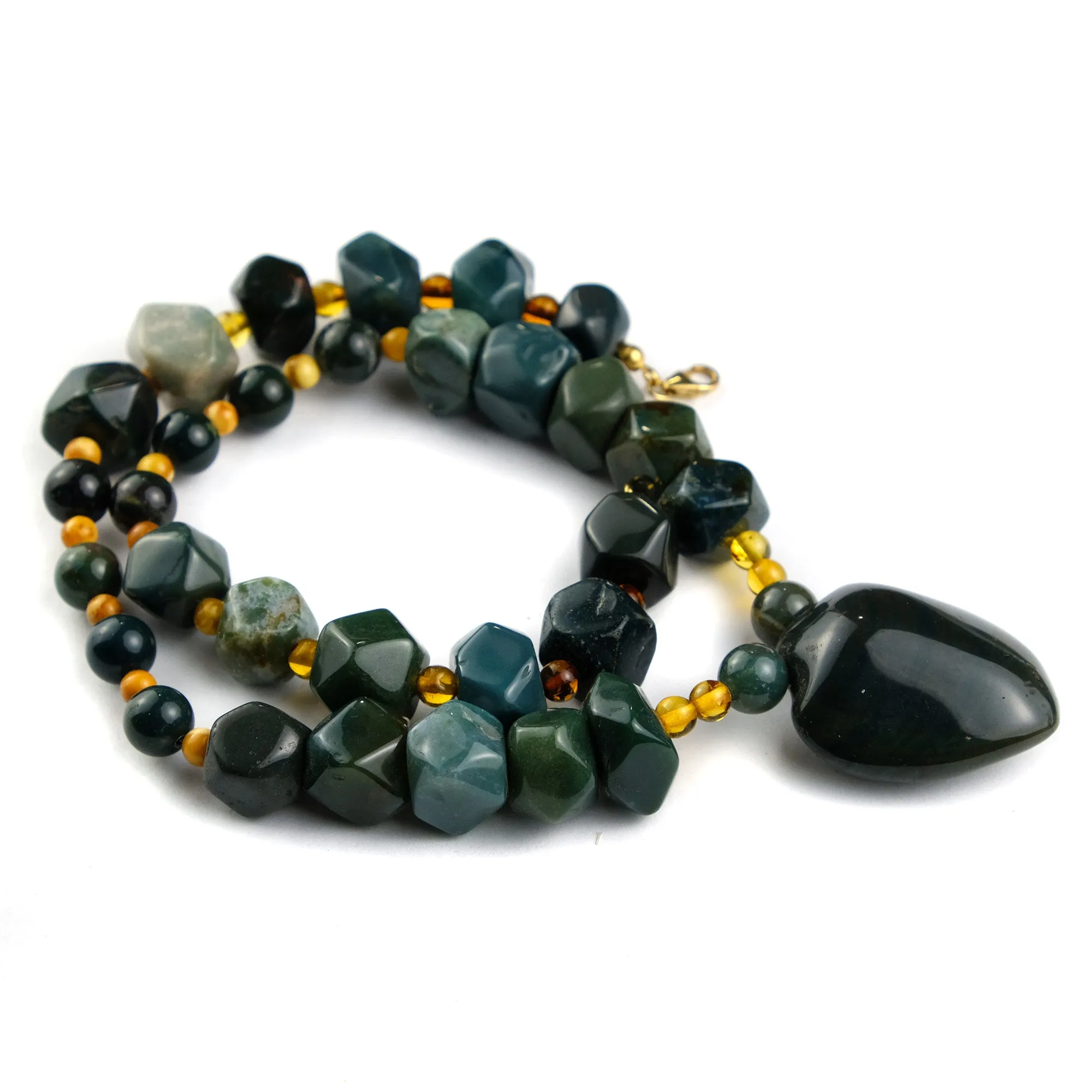 Bloodstone   Amber Necklace with Gold Filled Trigger Clasp