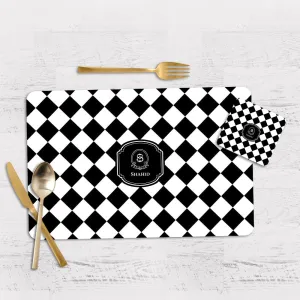 Checkered Tableware Set (4 Placemats & 4 Casters)