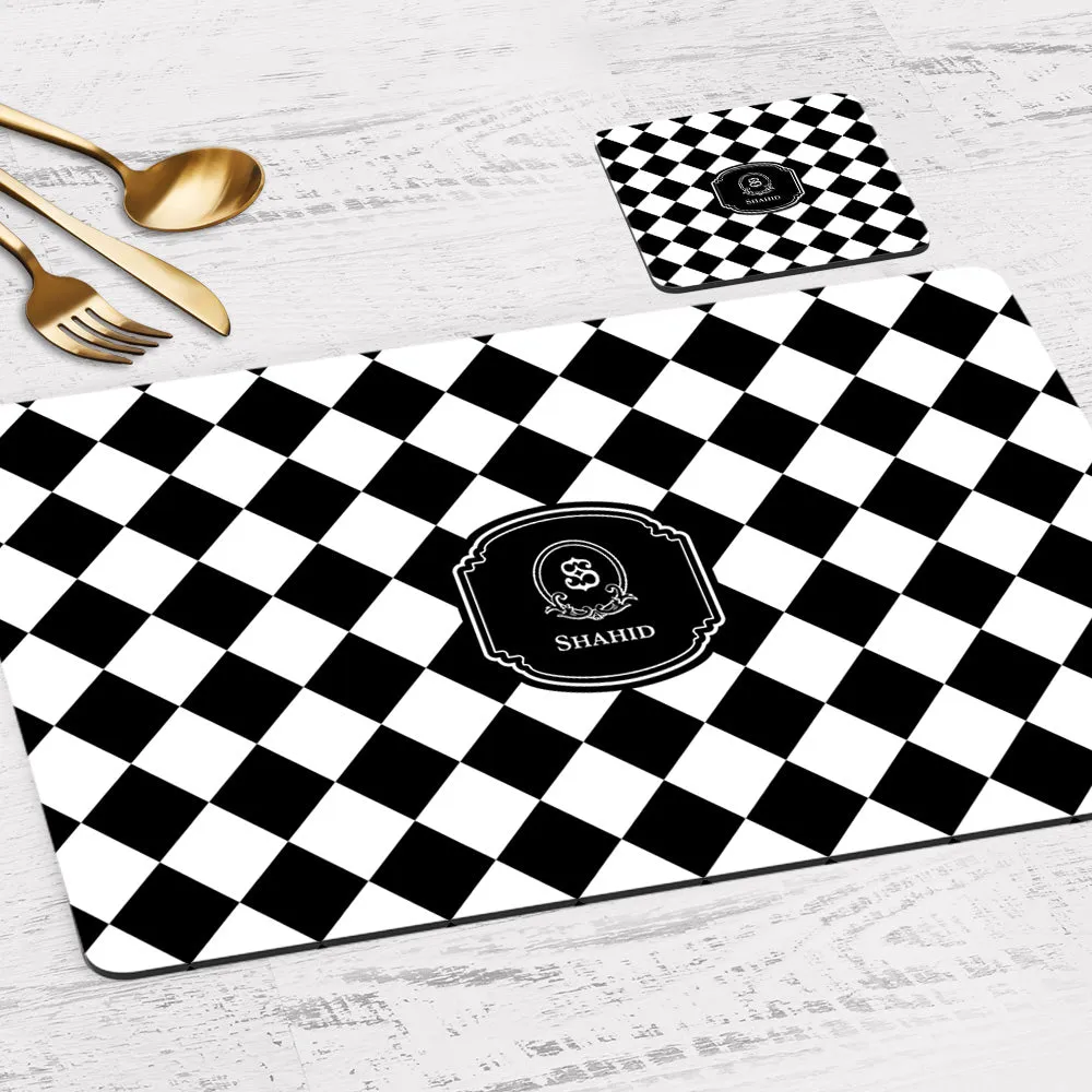 Checkered Tableware Set (4 Placemats & 4 Casters)
