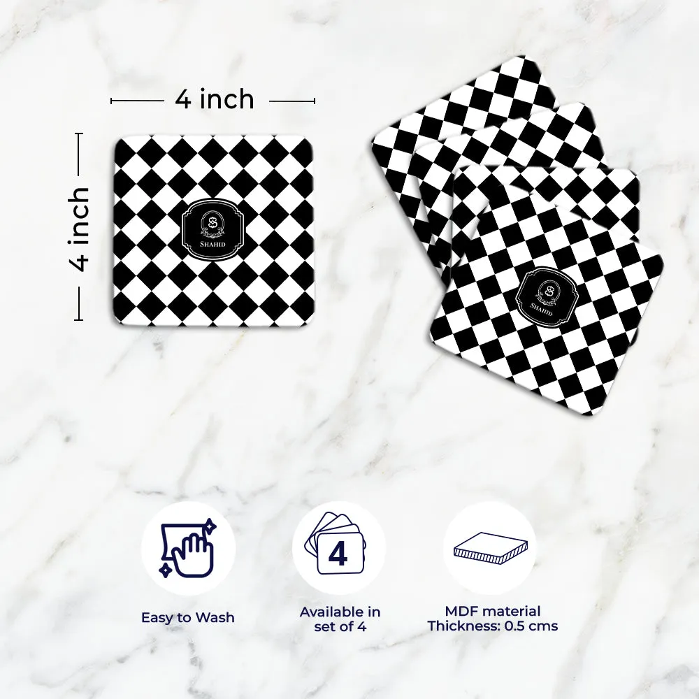 Checkered Tableware Set (4 Placemats & 4 Casters)