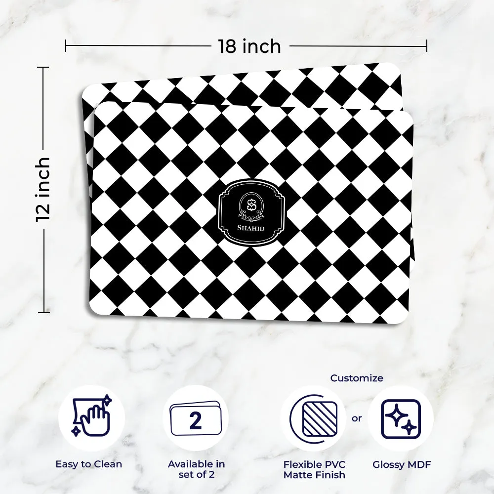 Checkered Tableware Set (4 Placemats & 4 Casters)