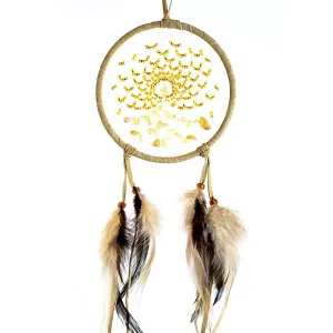 Citrine Gemstone Energy Flow Tan Leather Dreamcatcher 4"