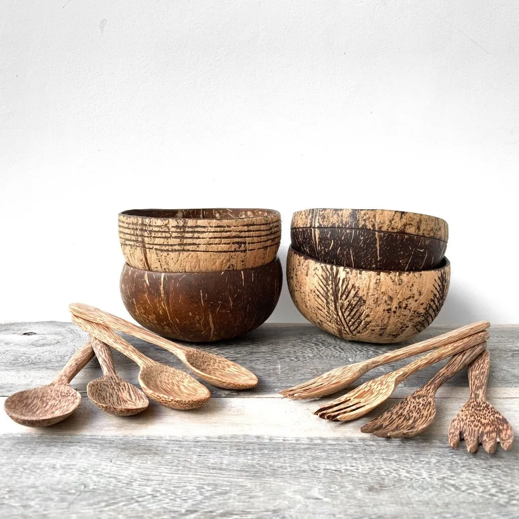 Coconut Shell Bowls   Cutlery Set | Biodegradable Kitchenware