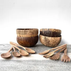Coconut Shell Bowls   Cutlery Set | Biodegradable Kitchenware