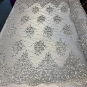 Corded White Lace Fabric / Embroidery Mesh lace