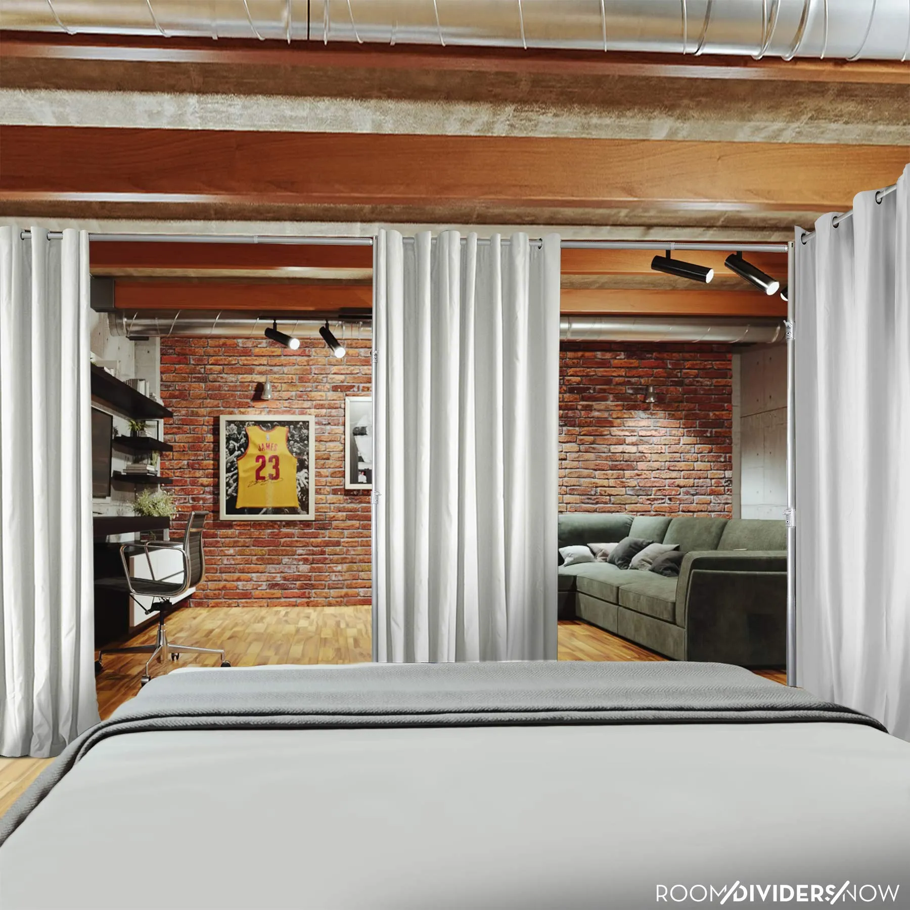 End2End Room Divider Kit - Medium B, 9ft Tall x 7ft 6in - 12ft Wide, Stone White (Room