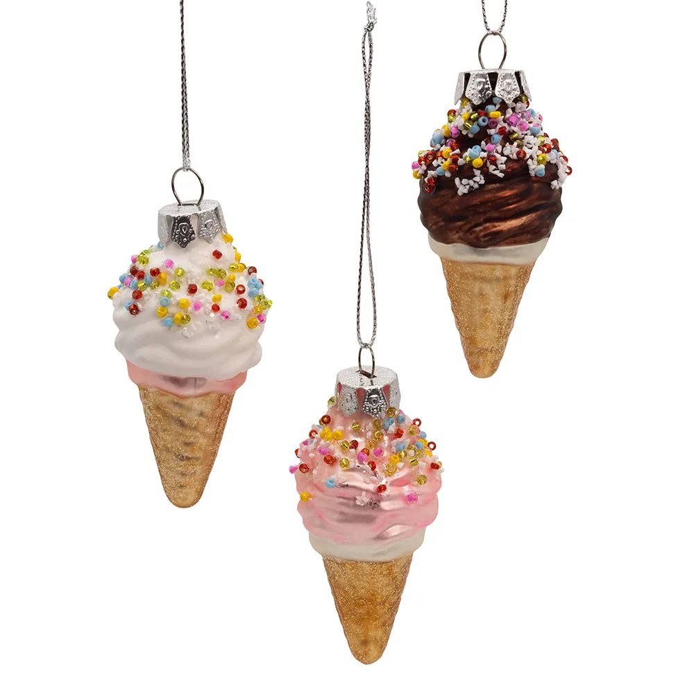Glass Ice Cream Ornaments, 9-Piece Box
