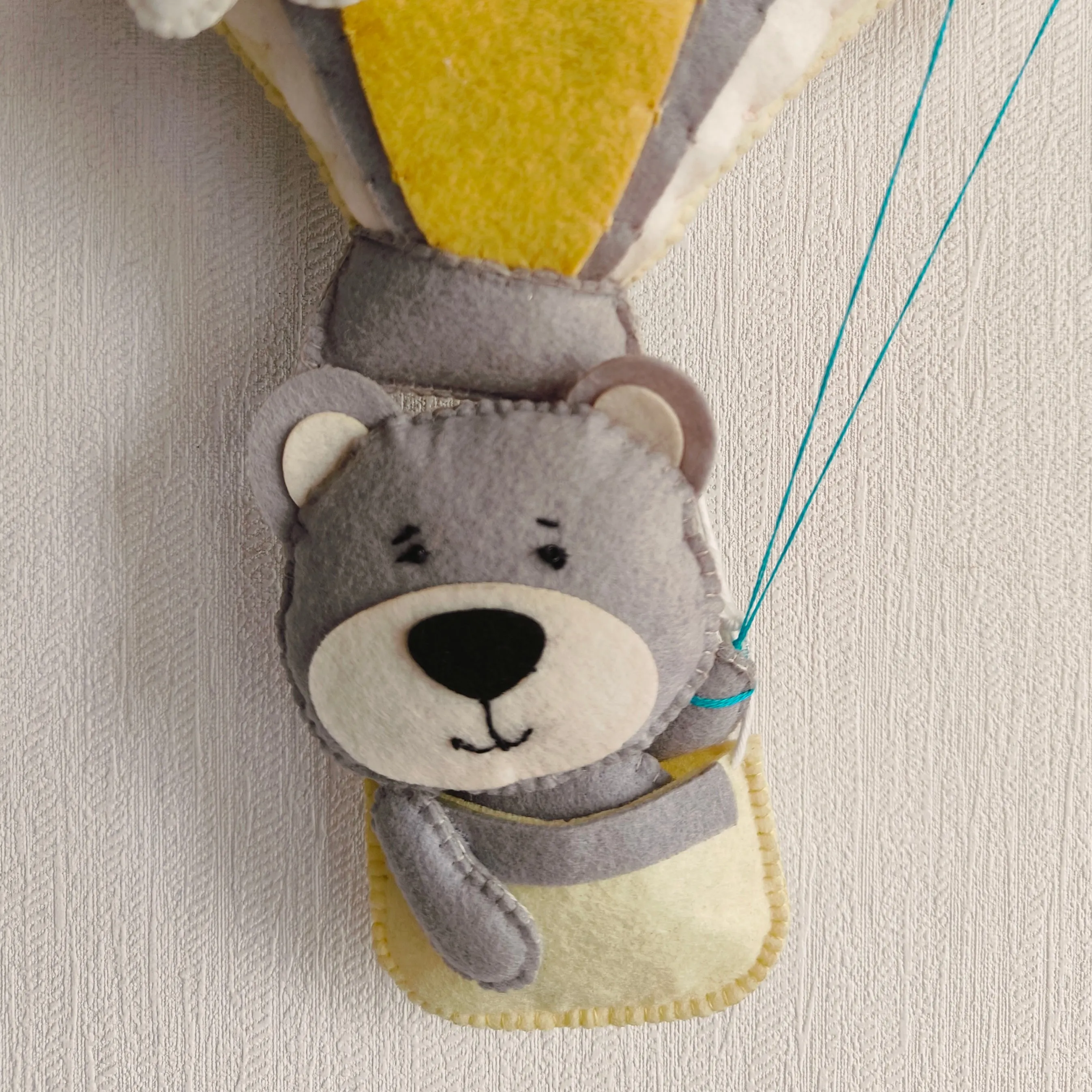 Grey Teddy in a Hot Air Balloon Name Hanging