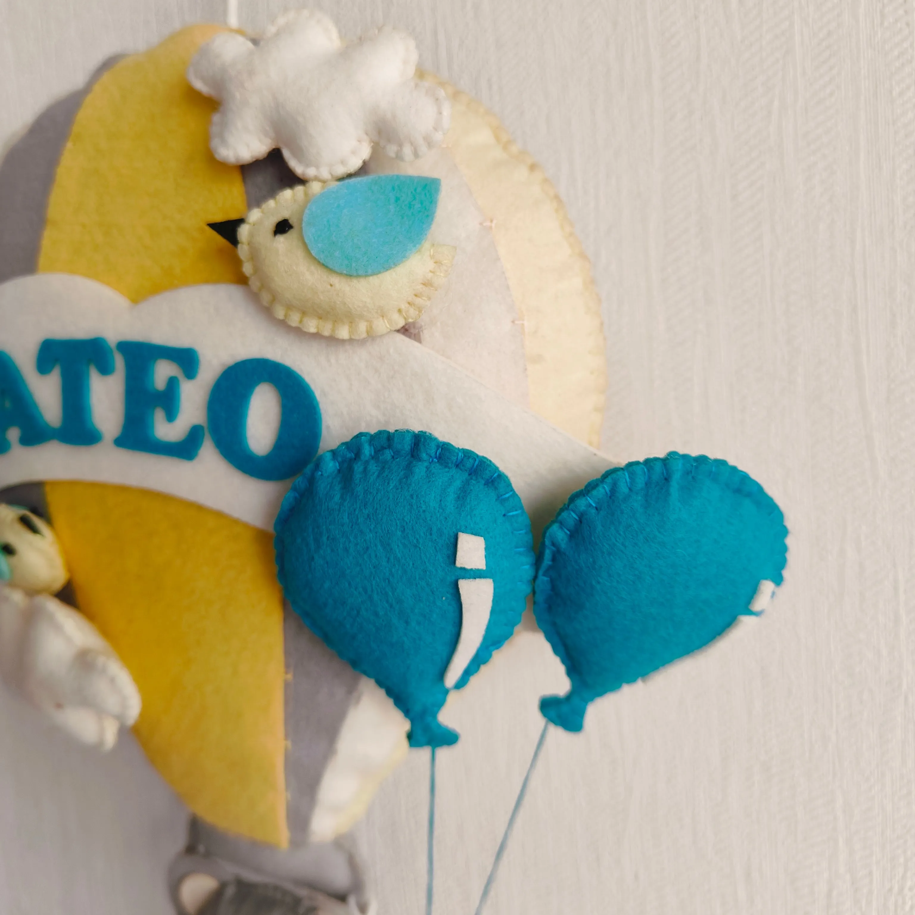 Grey Teddy in a Hot Air Balloon Name Hanging