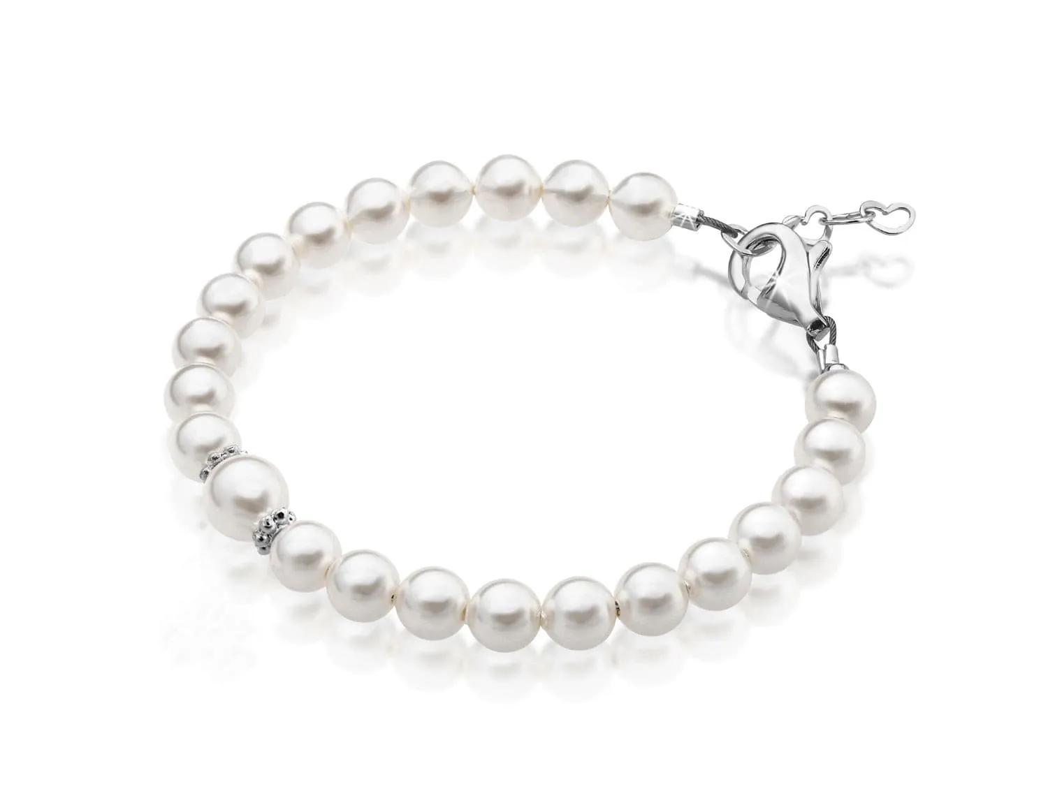 Little Girl Toddler Bracelet with White Pearl & Silver Daises