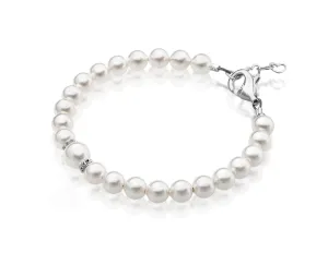 Little Girl Toddler Bracelet with White Pearl & Silver Daises