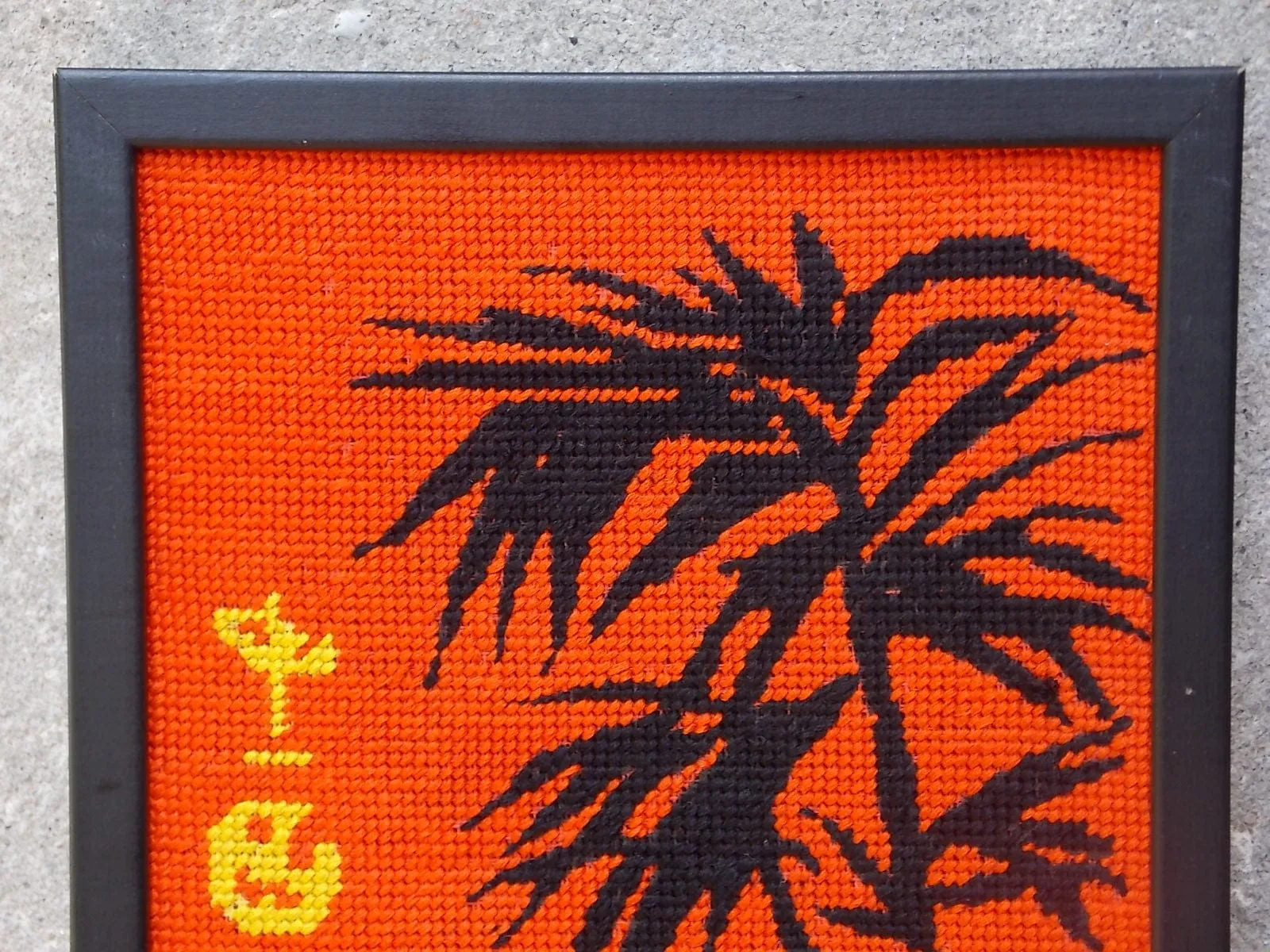 Pair Orange Black Horse Asian Needle Point Wall Hangings