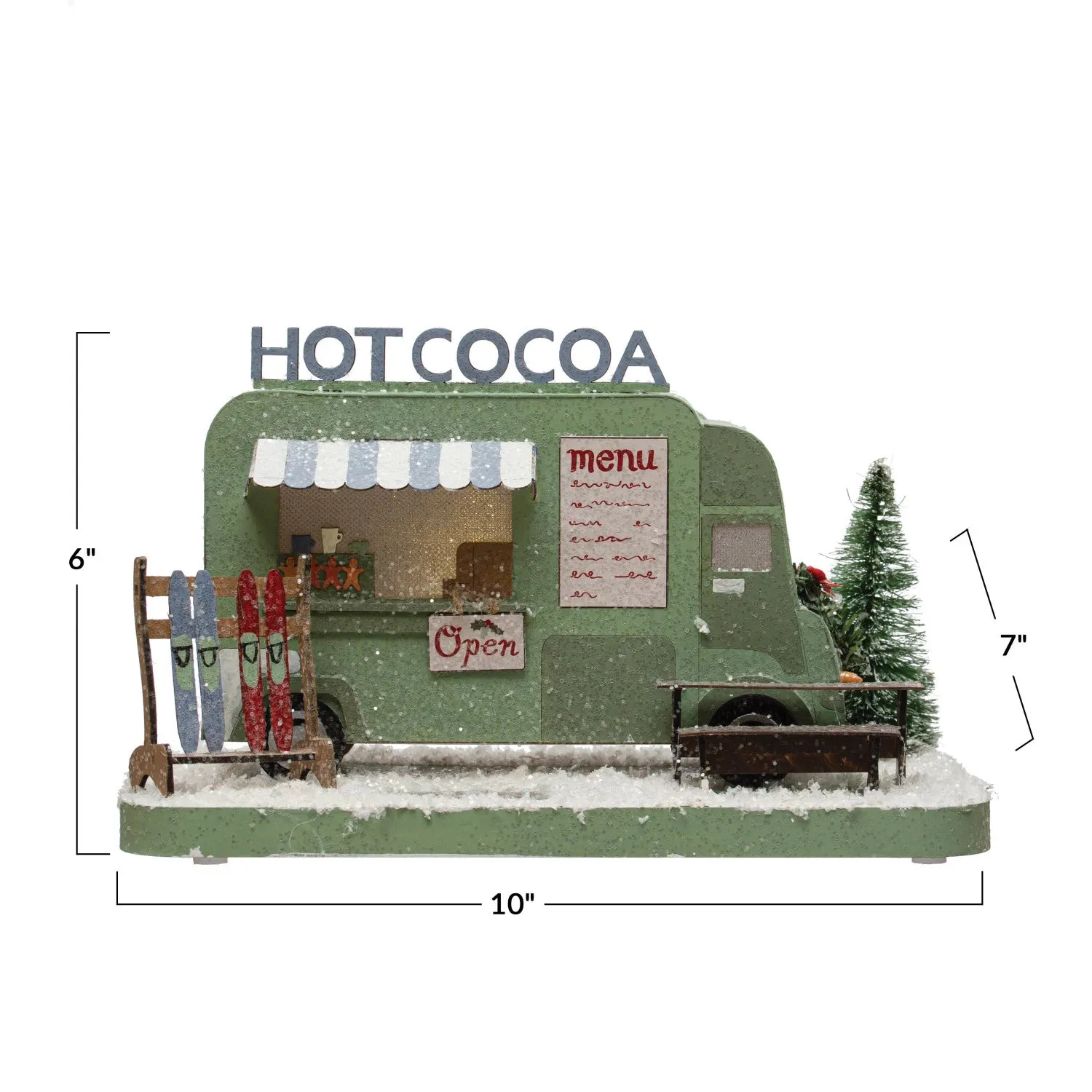 Paper Hot Cocoa Truck in Winter Scene w/ Glitter & LED Light