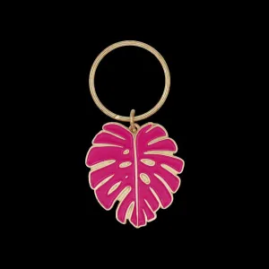Pink Monstera Leaf Enamel Keychain