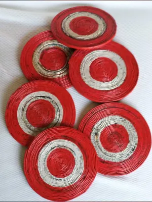 Round Natural Coasters Red And Natural