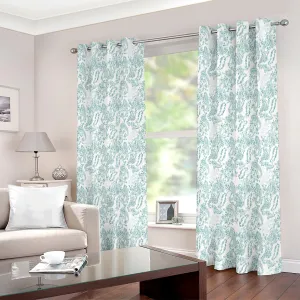 Turquoise Paisley Printed Eyelet Curtain