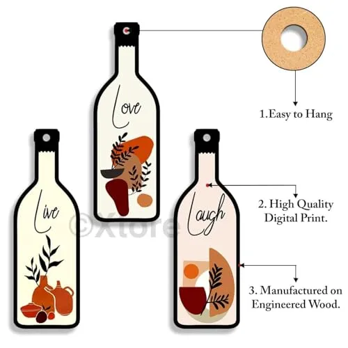 Xtore Decorative Wall Art MDF Wooden Hanger for Living Room | Bedroom | Office | Kitchen | Live Love Laugh | Wall Hanging For Home Decor - Set of 3